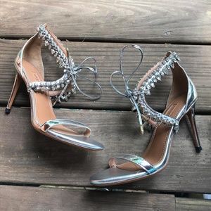 Aquazzura Silver Milla Crystal Embellished Sandals